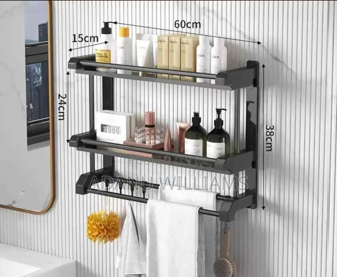 2 Tiers Quality Bathroom Towel Hanger Shelves