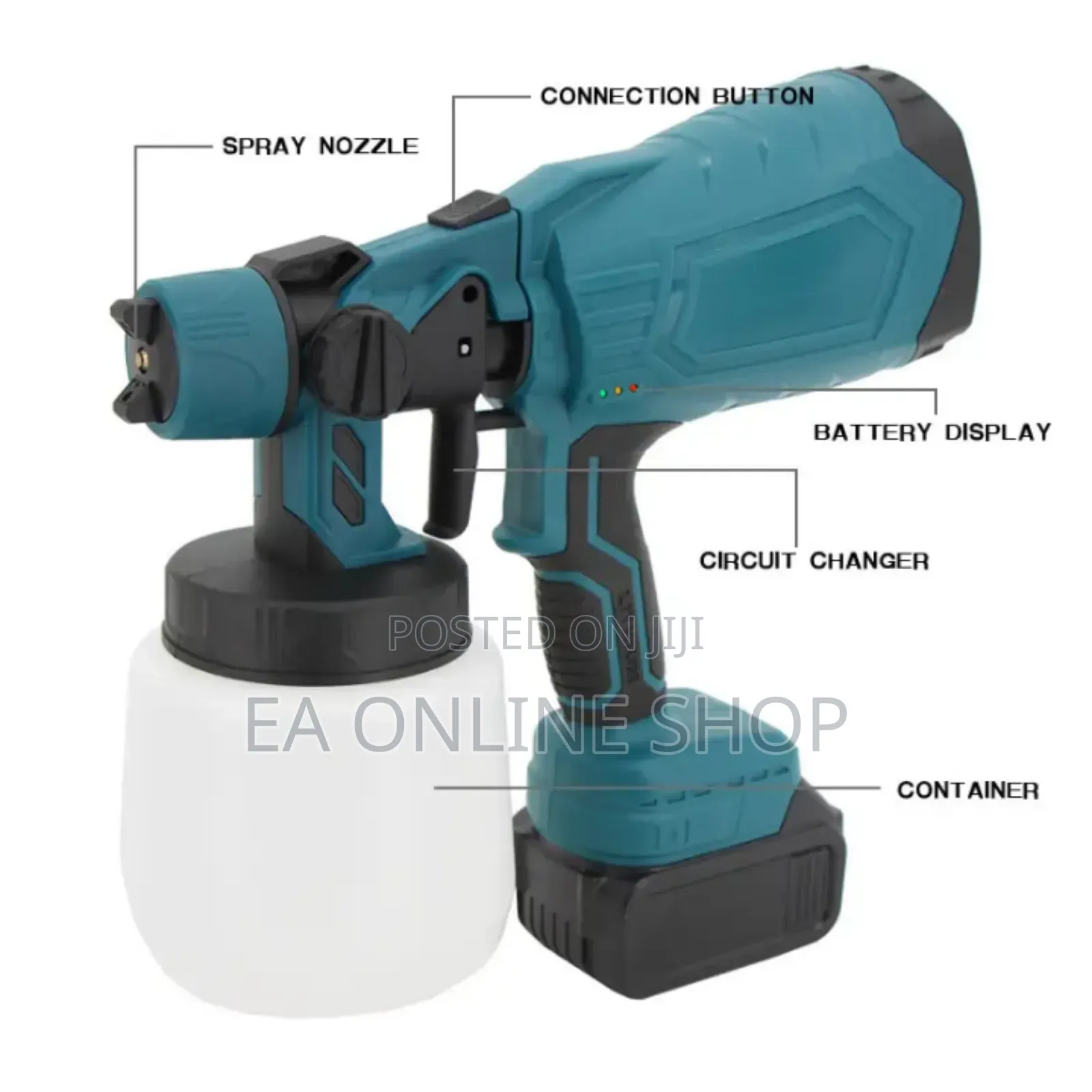 Cordless Rechargeable 2 Batteries Spray Gun 1 Liter Tank