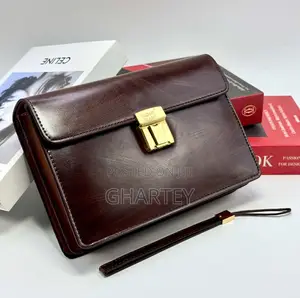 Mont Blanc Leather Hand Bag Push Lock Coffee
