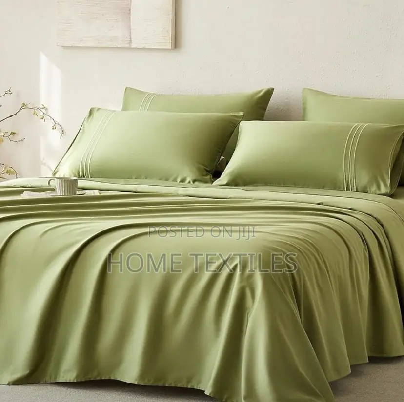 2 Green Bedsheet (Fitted and Flat Sheets) and 4 Pillow Cases