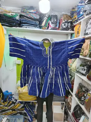 Blue And White Ghanaian Handmade Smock For Sale