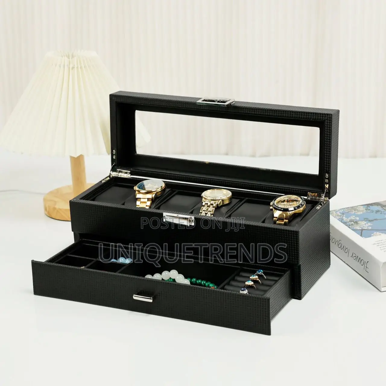 6 Slots Watchcase With Jewelry Drawer