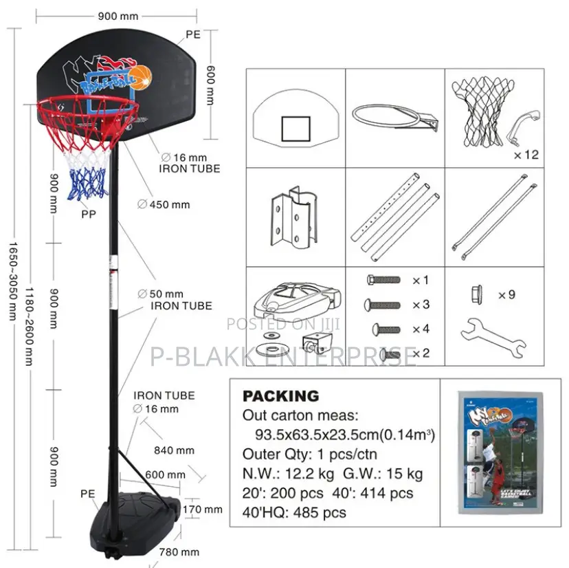 Portable Adjustable Basketball Hoop Stand 5.4ft To10ft