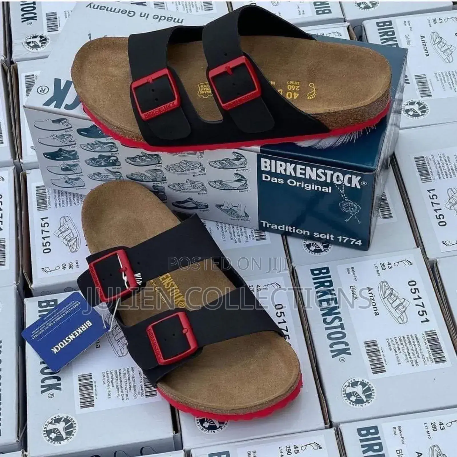 Original Birkenstork Leather Black and Red