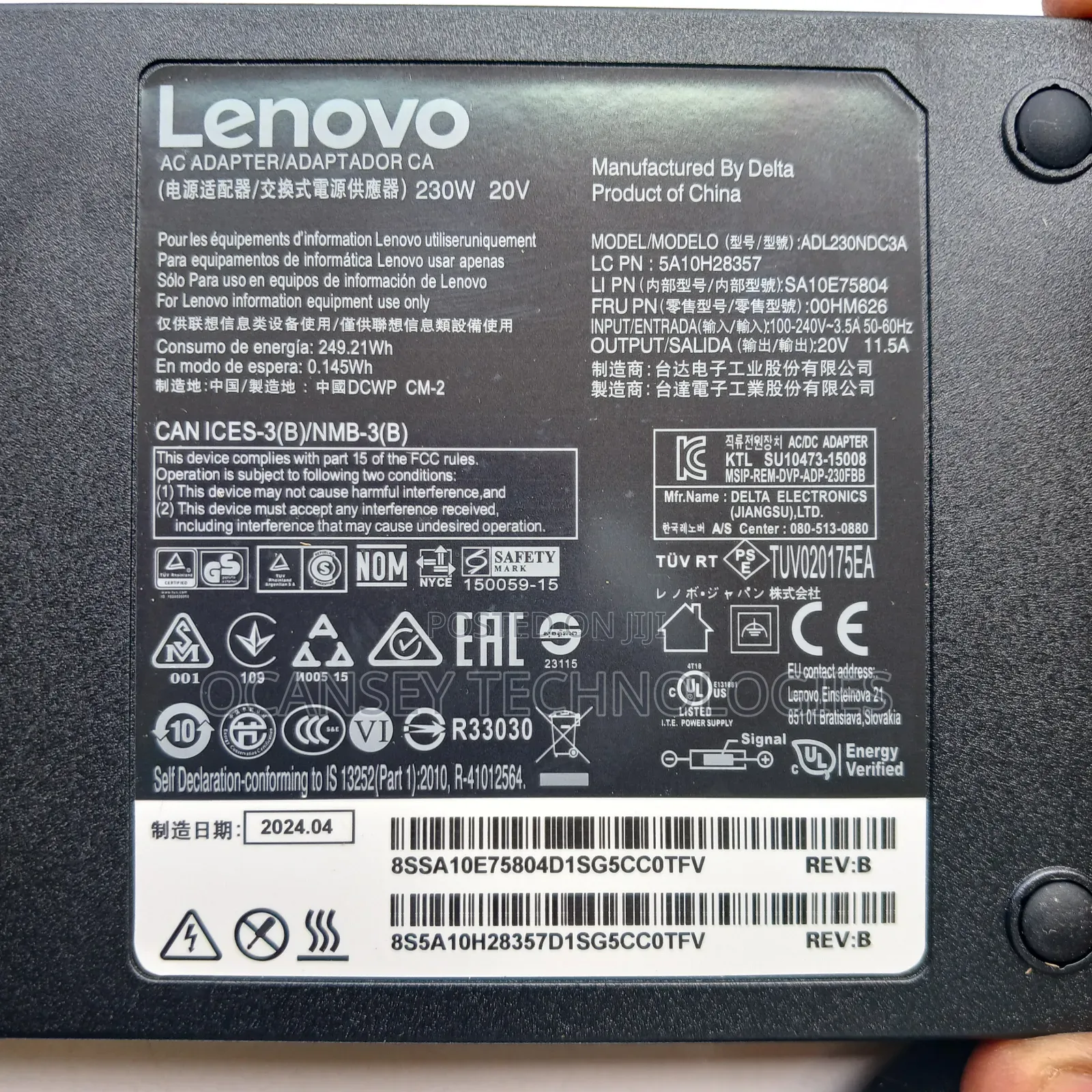 Original Lenovo Usb 20v 11.5a 230w Adapter / Charger