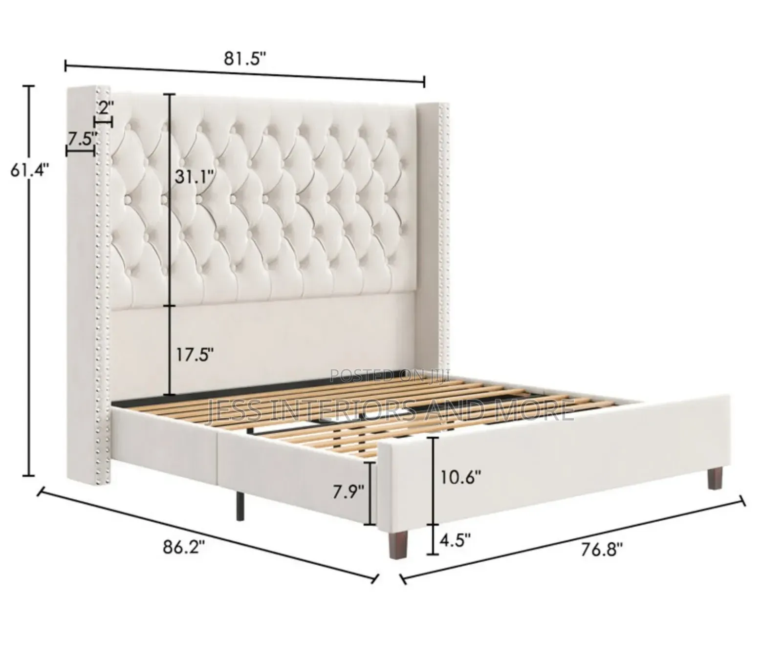 Bed Frame (King Size) Cream