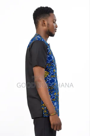 Men's Blue and Black African Print Shirt