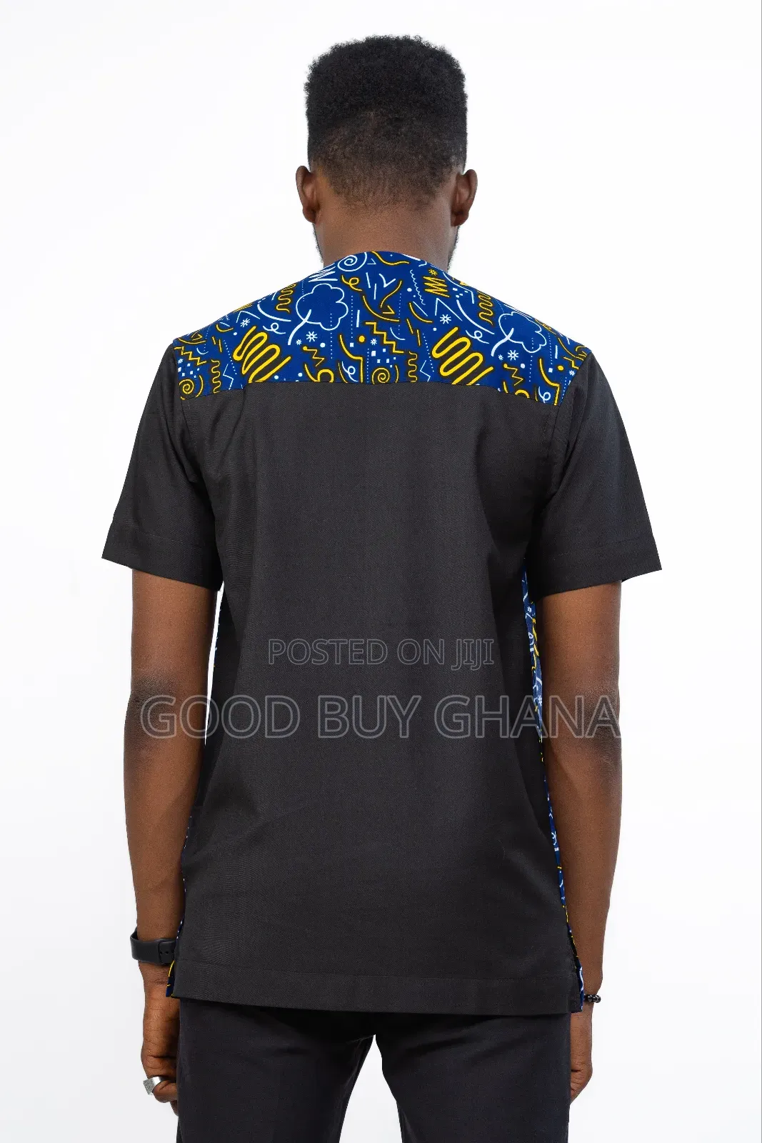 Men's Blue and Black African Print Shirt