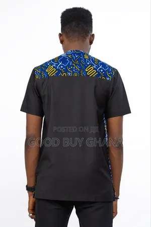 Men's Blue and Black African Print Shirt