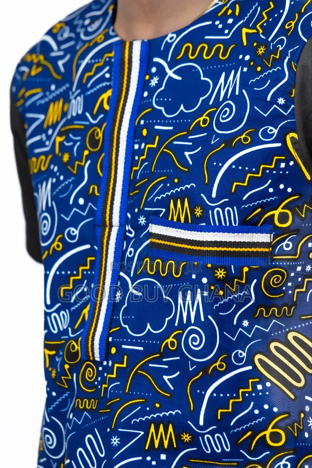 Men's Blue and Black African Print Shirt