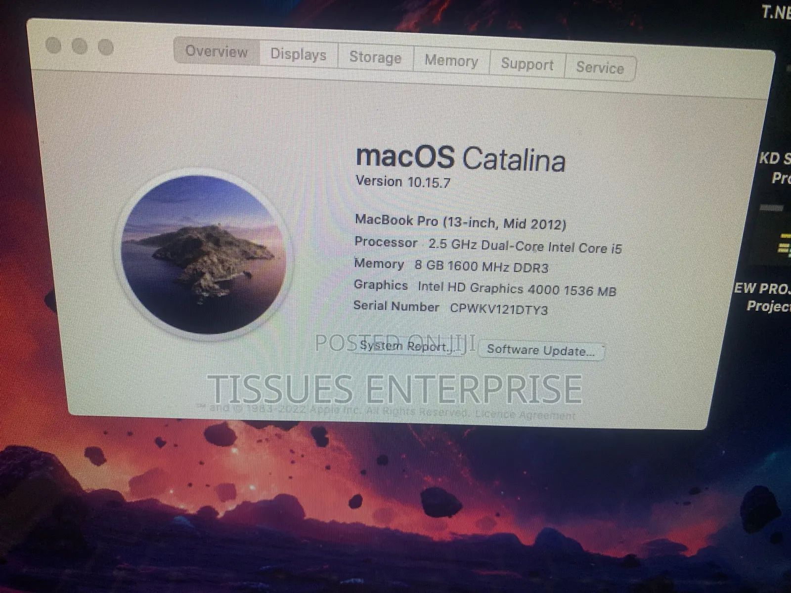 Laptop Apple MacBook 2012 8GB Intel Core i5 HDD 750GB