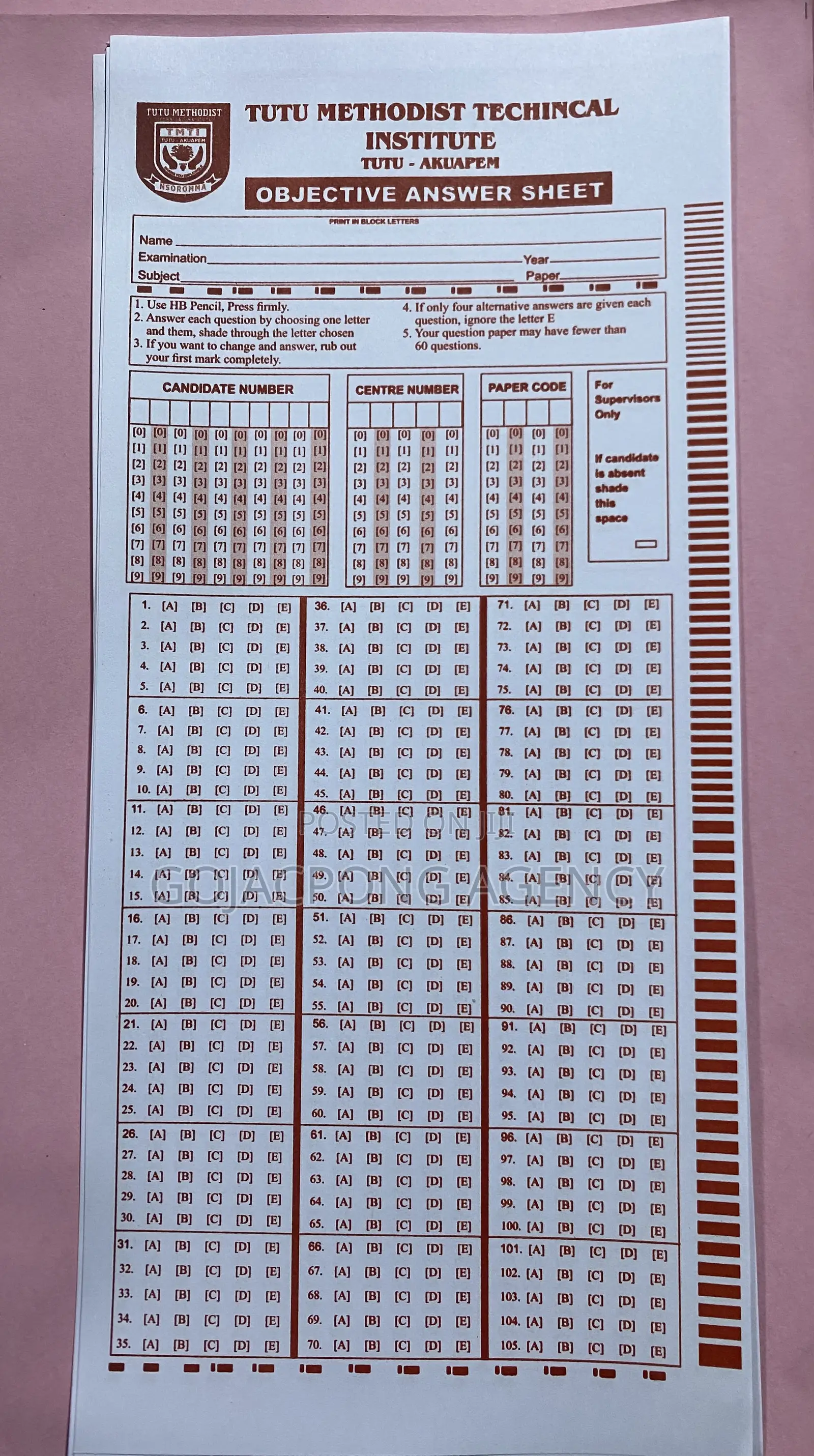 Customized Answer Sheet and Shading Paper