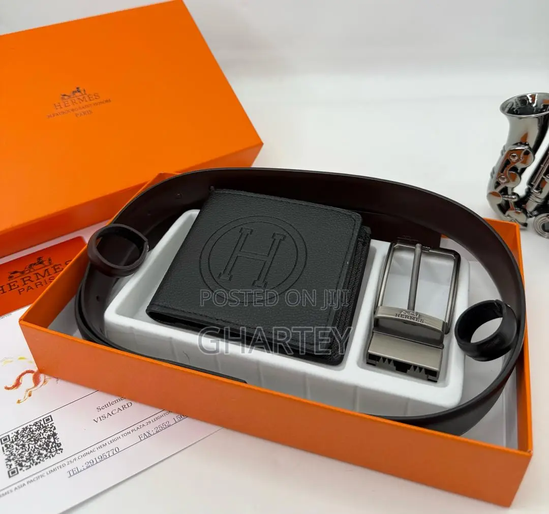 Hermes Leather Wallet and Belt Combo Perfect Gift Package