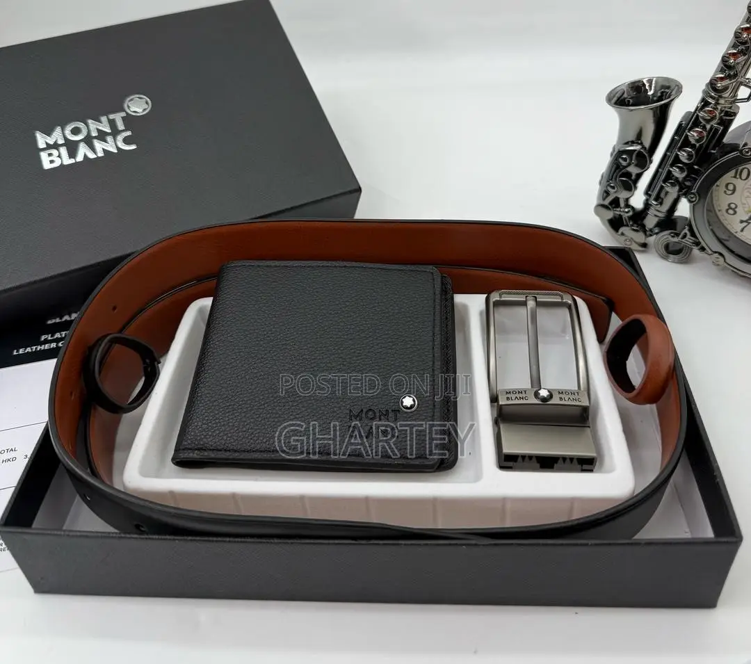Mont Blanc Leather Belt and Wallet Combo