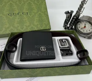 Genuine Leather Reversible Belt With Wallet Set
