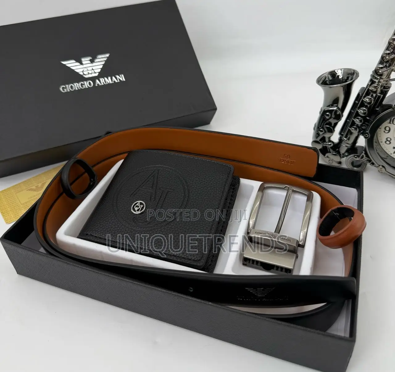 Genuine Leather Reversible Belt With Wallet Set