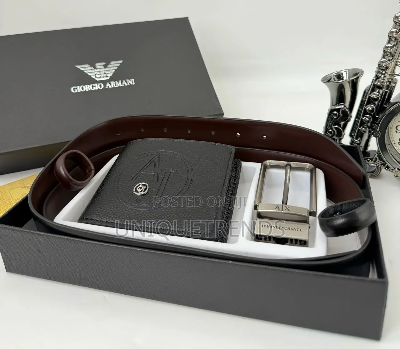Genuine Leather Reversible Belt With Wallet Set