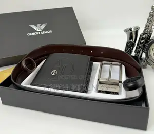 Genuine Leather Reversible Belt With Wallet Set