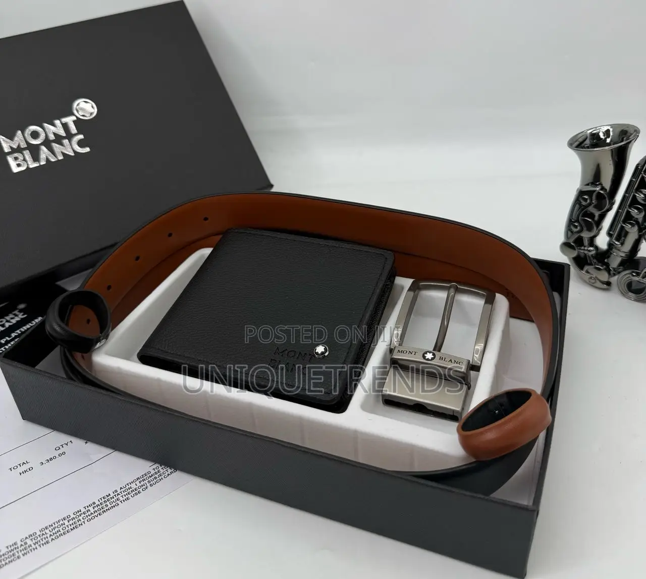 Genuine Leather Reversible Belt With Wallet Set