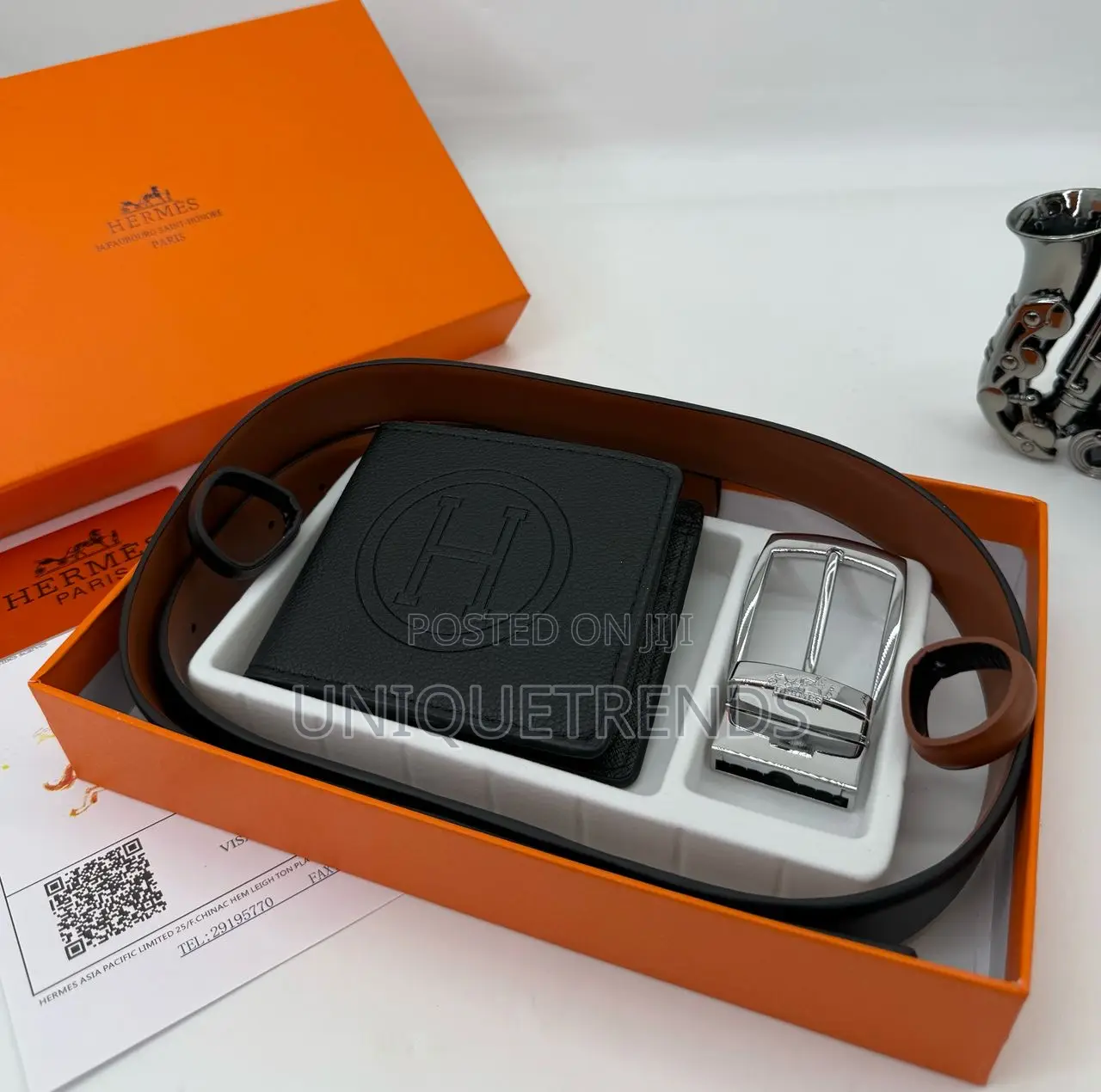 Genuine Leather Reversible Belt With Wallet Set