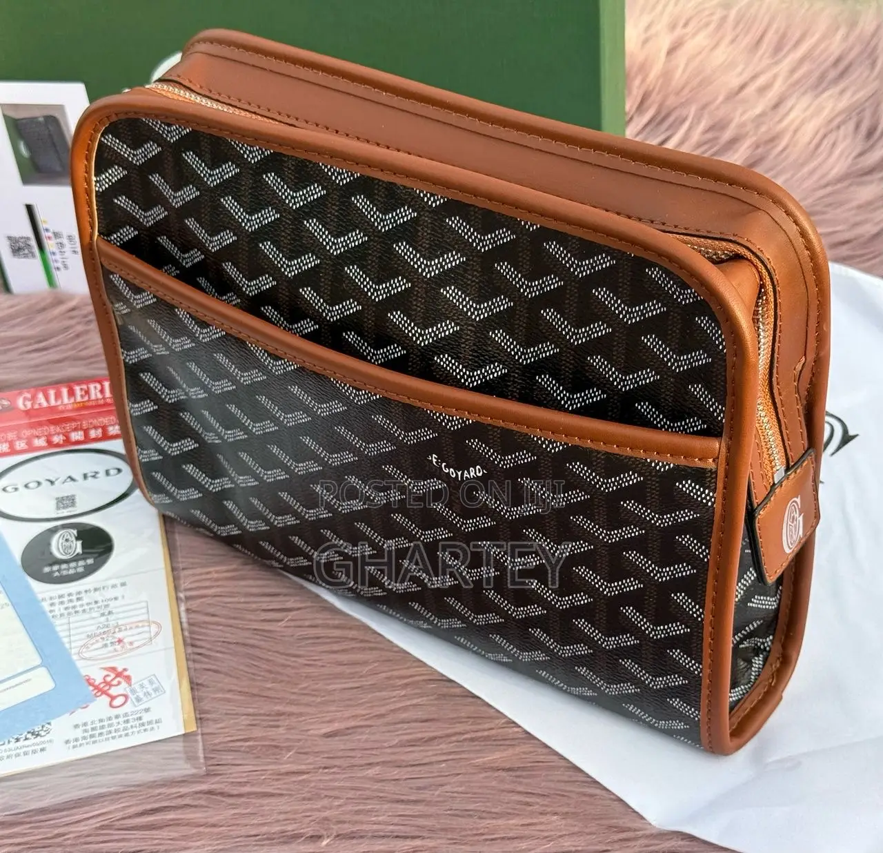 Luxury Goyard Hand Bag Black With Brown Leather Trim