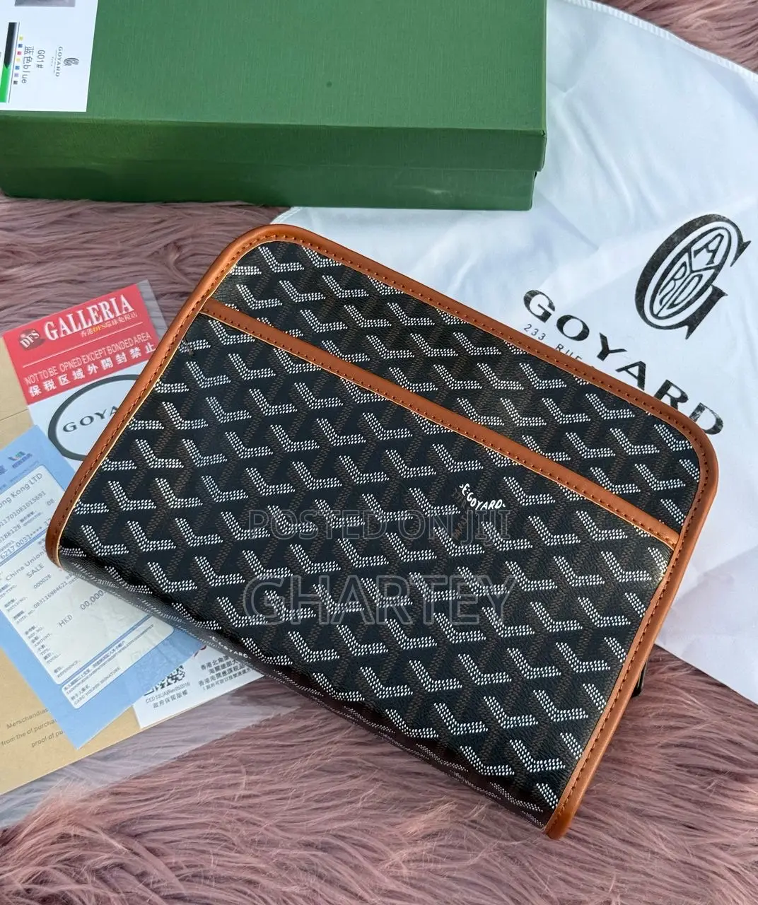 Luxury Goyard Hand Bag Black With Brown Leather Trim