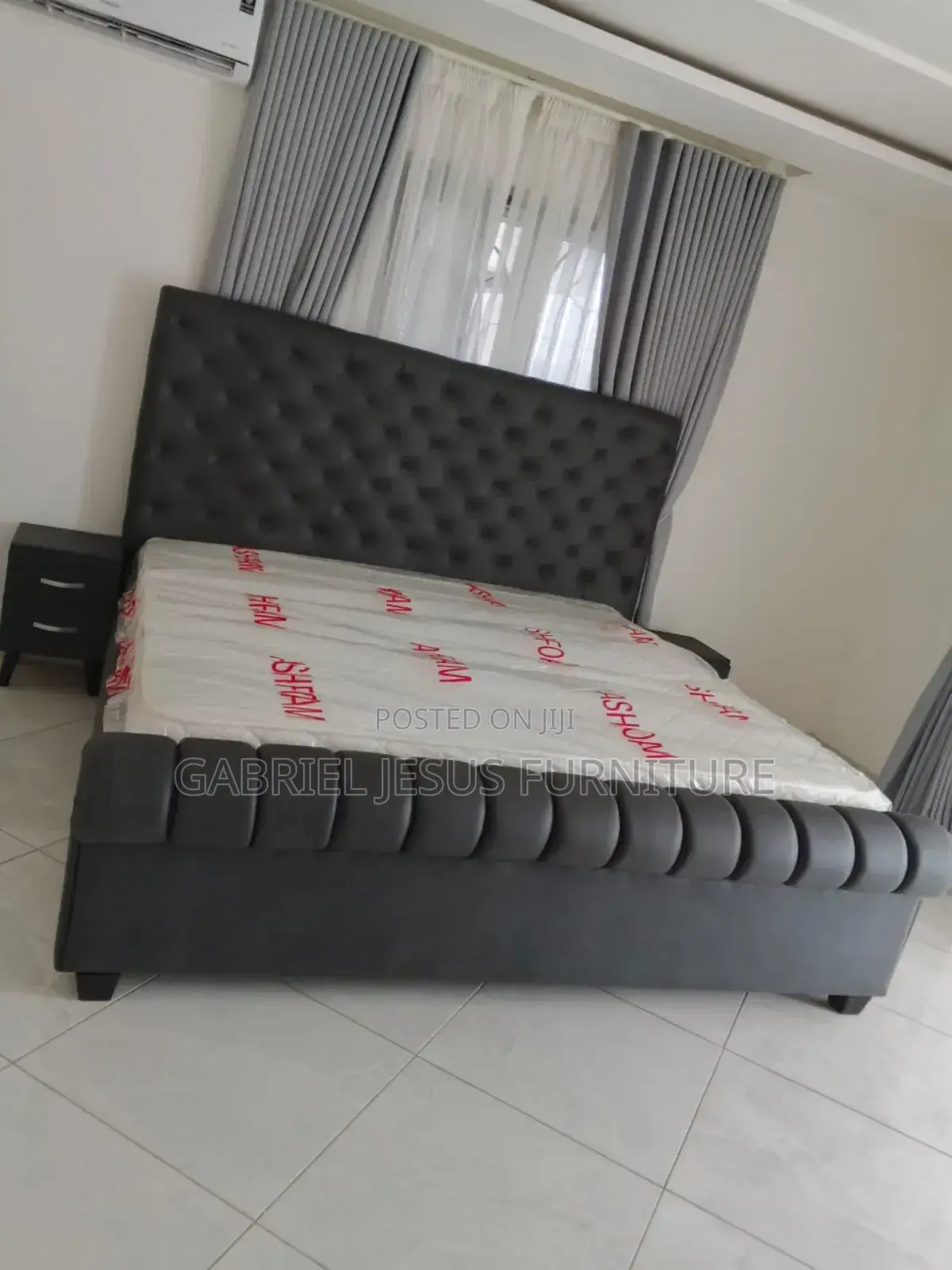 Super King Size Bed With Mattress and Nightstand