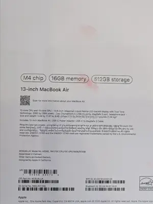 New Laptop Apple MacBook Air 2025 M4 13-Inch 16GB Apple M4 SSD 512GB