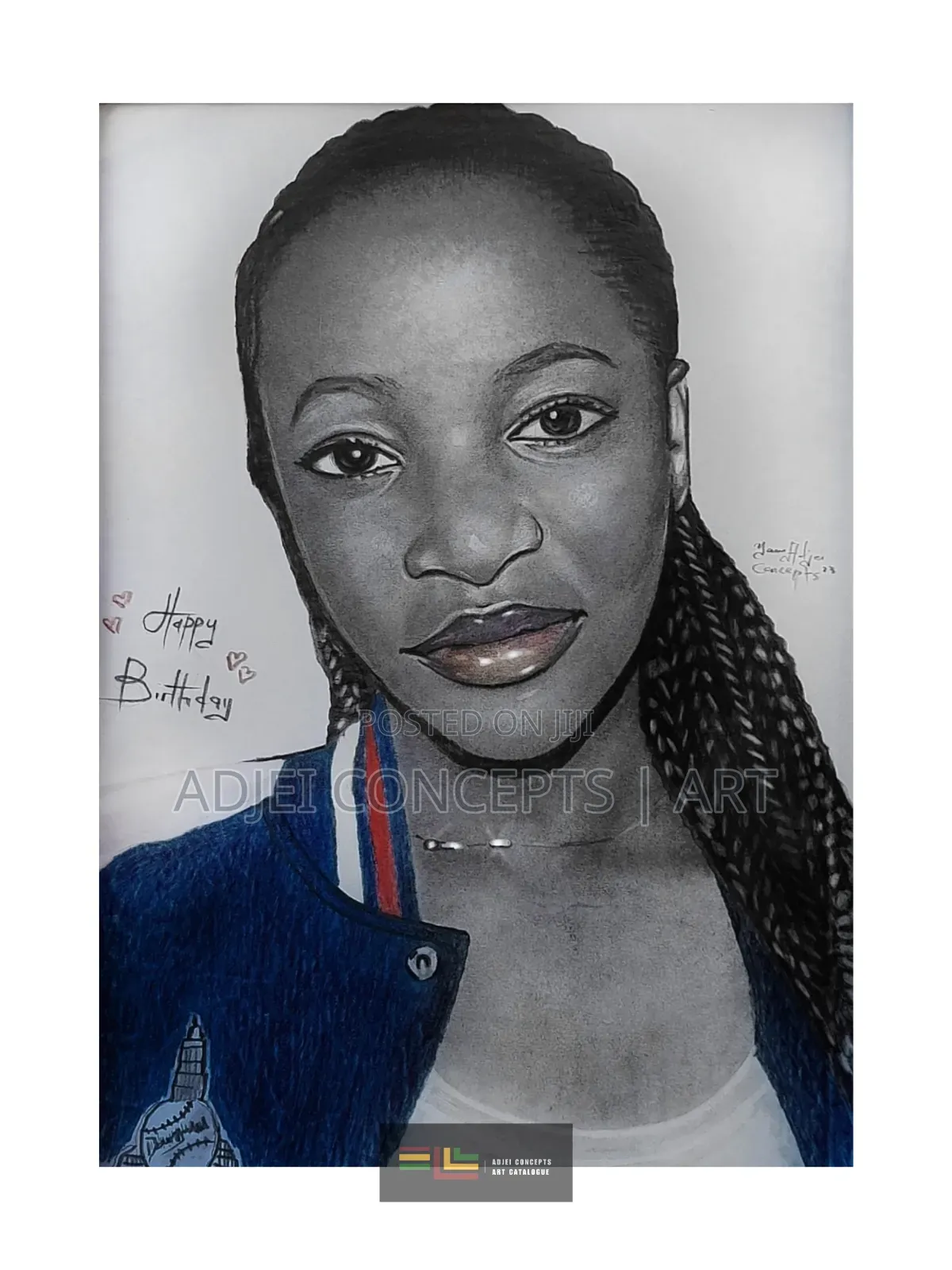 Hand-Made Pencil and Mixed Media Portrait Drawing