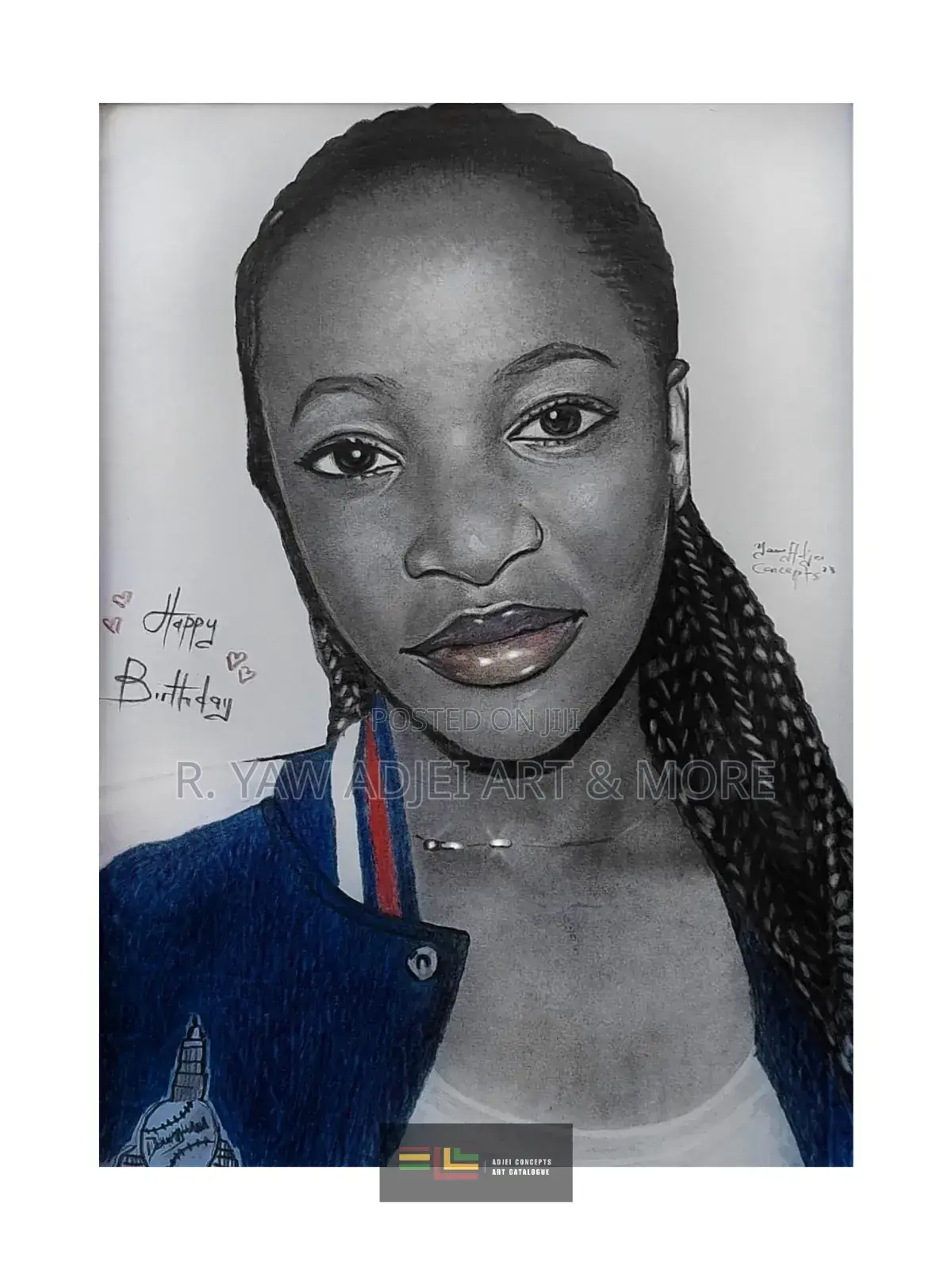 Hand-Made Pencil and Mixed Media Portrait Drawing