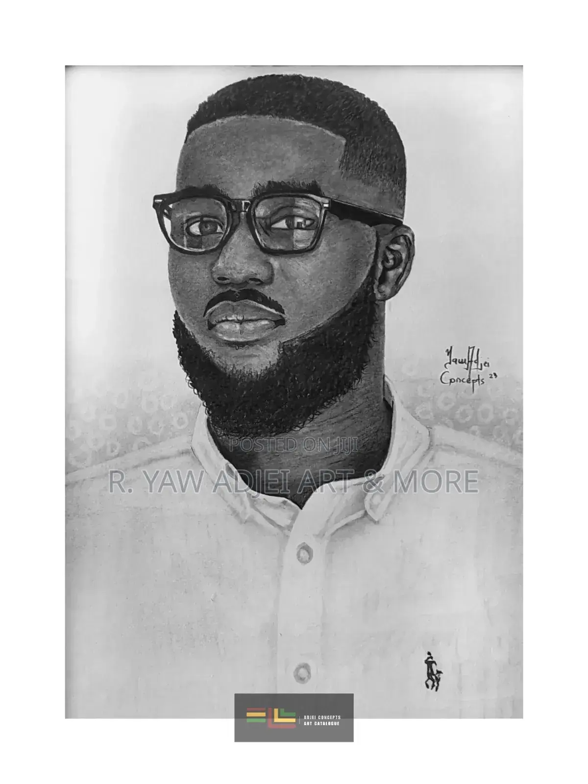 Hand-Made Pencil and Mixed Media Portrait Drawing