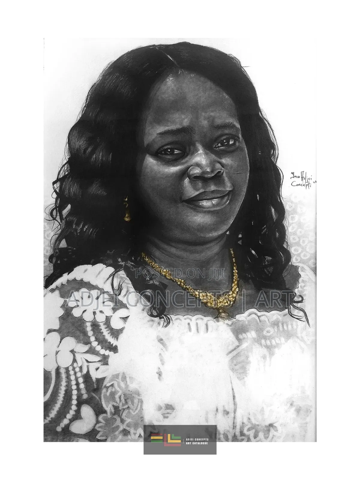 Hand-Made Pencil and Mixed Media Portrait Drawing