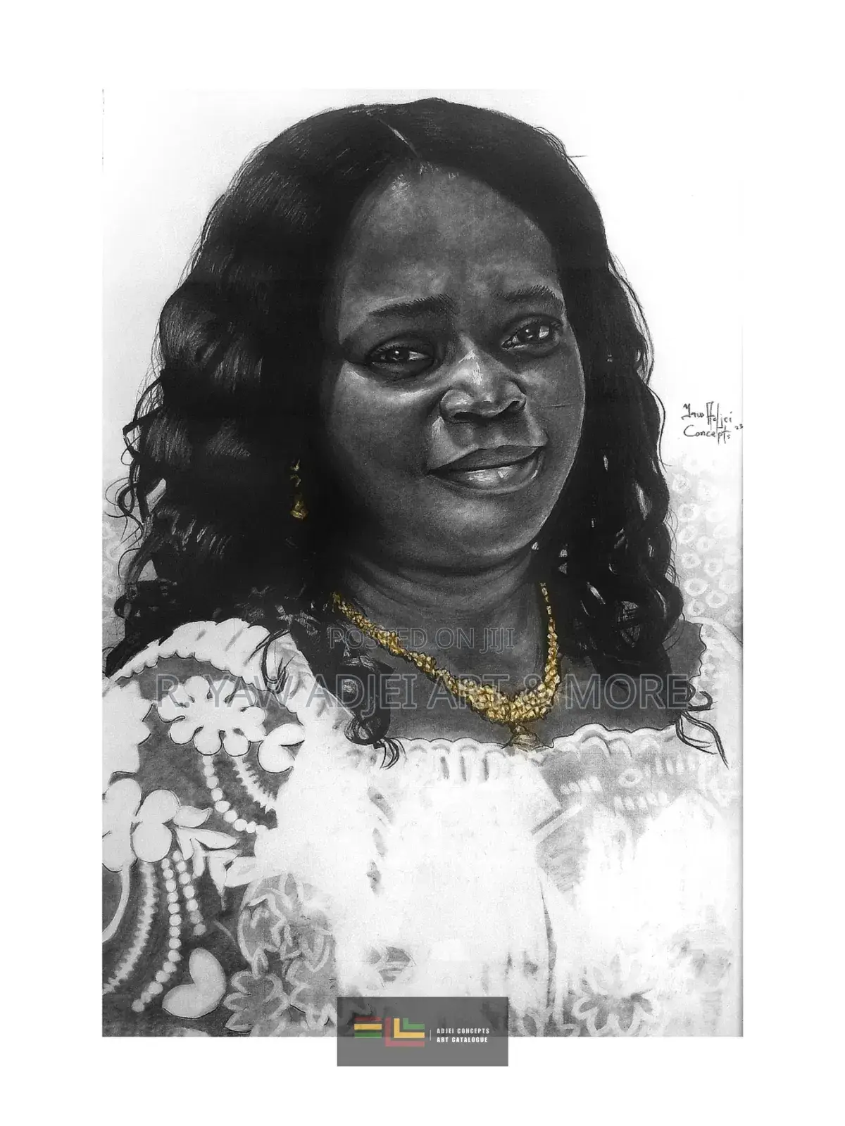 Hand-Made Pencil and Mixed Media Portrait Drawing