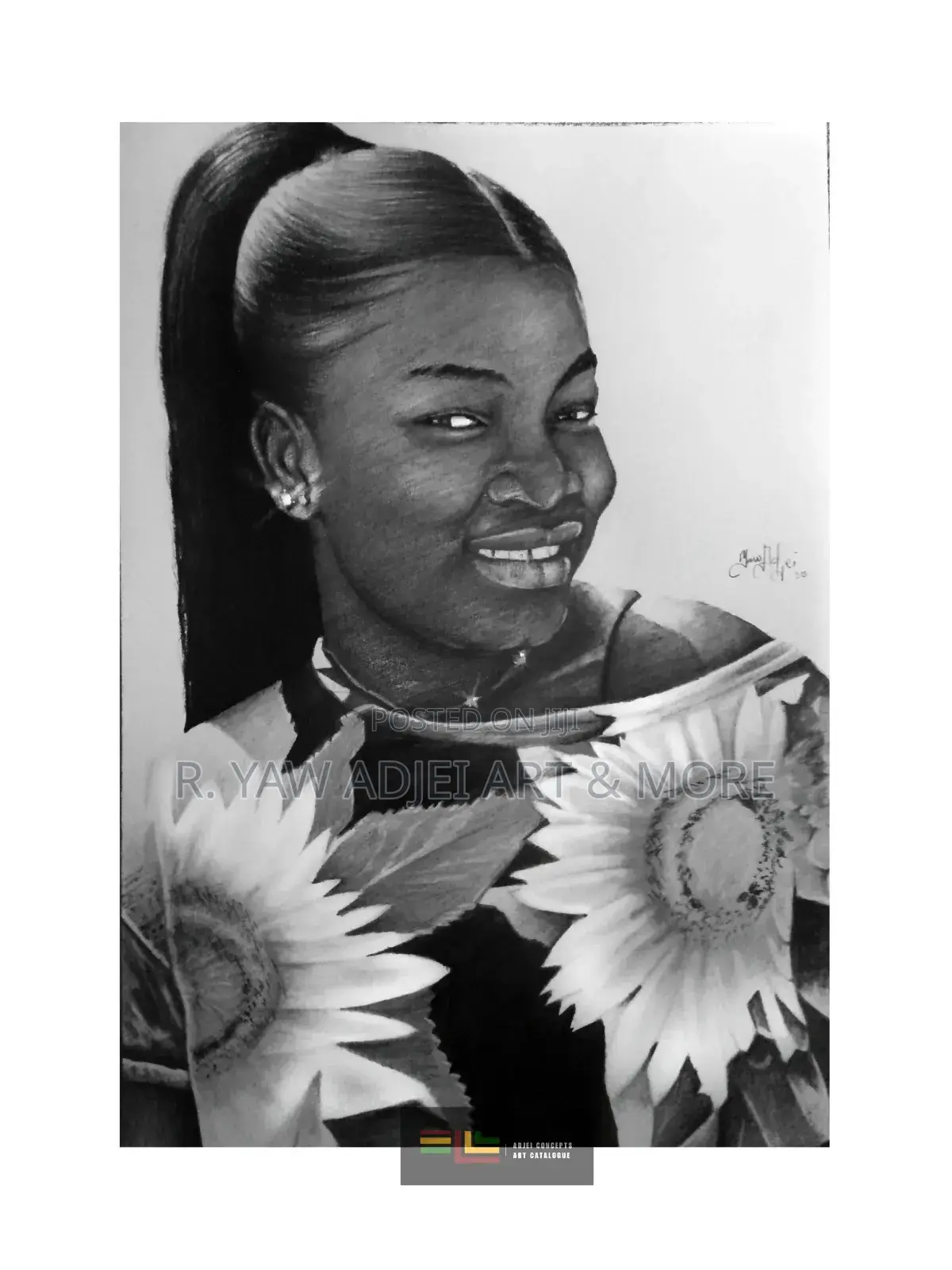 Hand-Made Pencil and Mixed Media Portrait Drawing