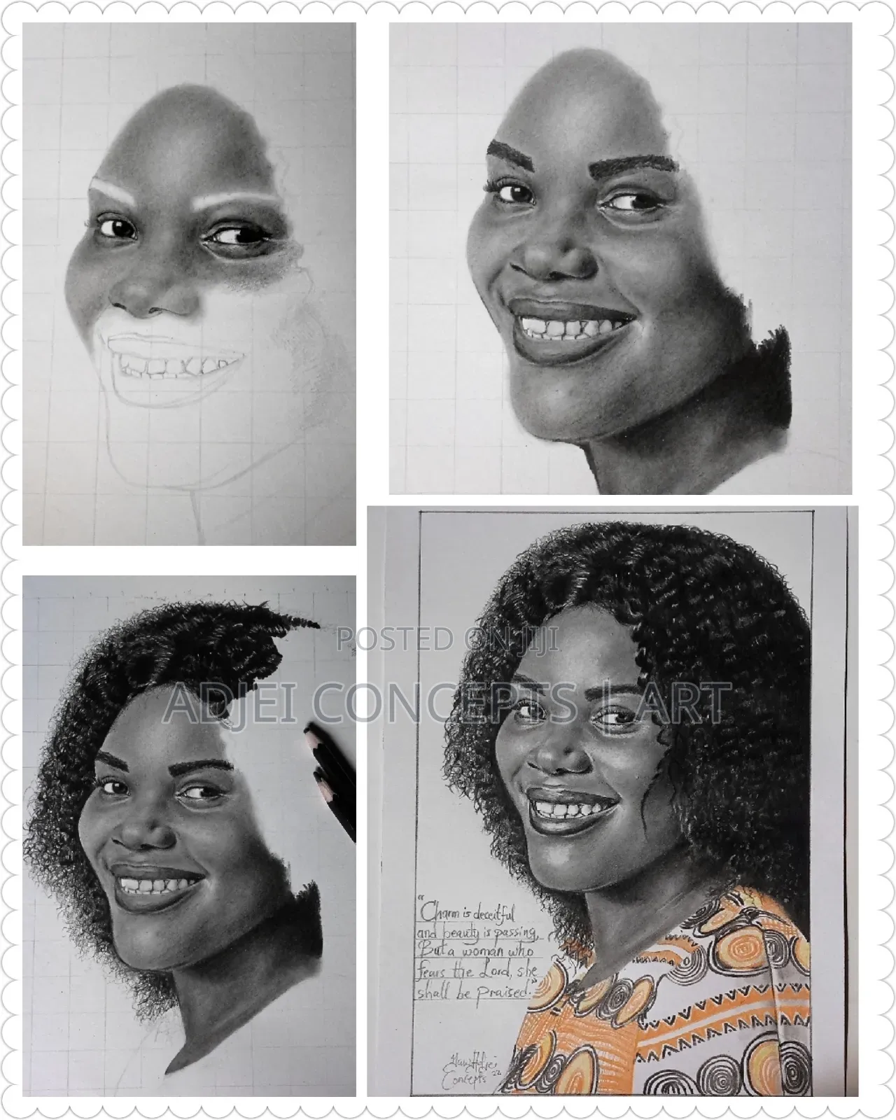 Hand-Made Pencil and Mixed Media Portrait Drawing