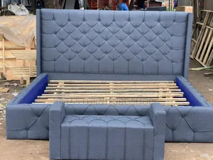 Sewing Queen Size Bed Frame With Side Drawers and Ottoman