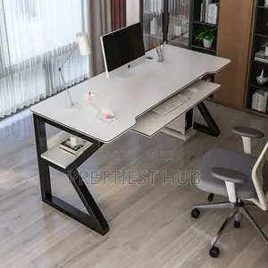 Gaming Studio Office Desk With Book and Keyboard Shelves
