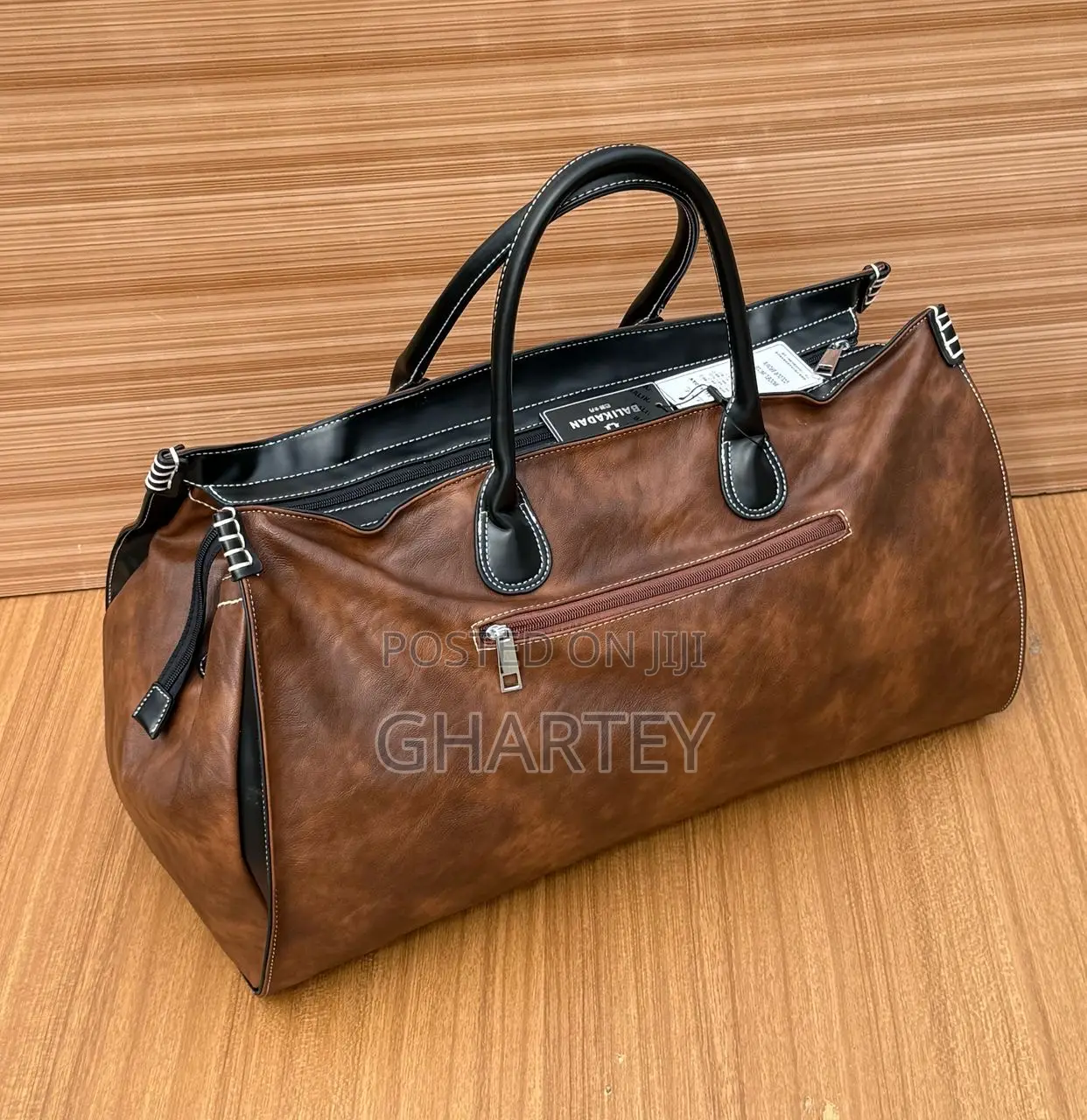 Two Toned Leather Duffle Bag