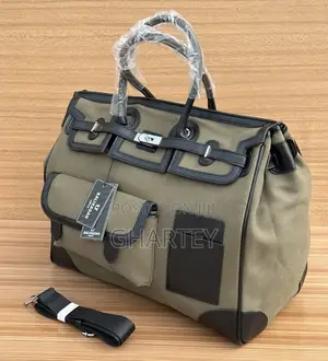 Two Toned Canvas Leather Unique Design Duffle Bag || Green