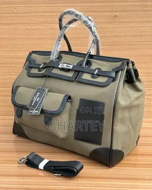 Photo - Two Toned Canvas Leather Unique Design Duffle Bag || Green