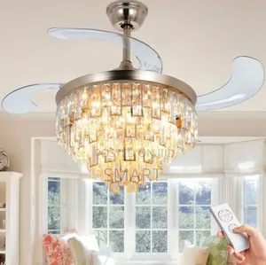 Modern Retractable Crystal Ceiling Fanlight + Remote