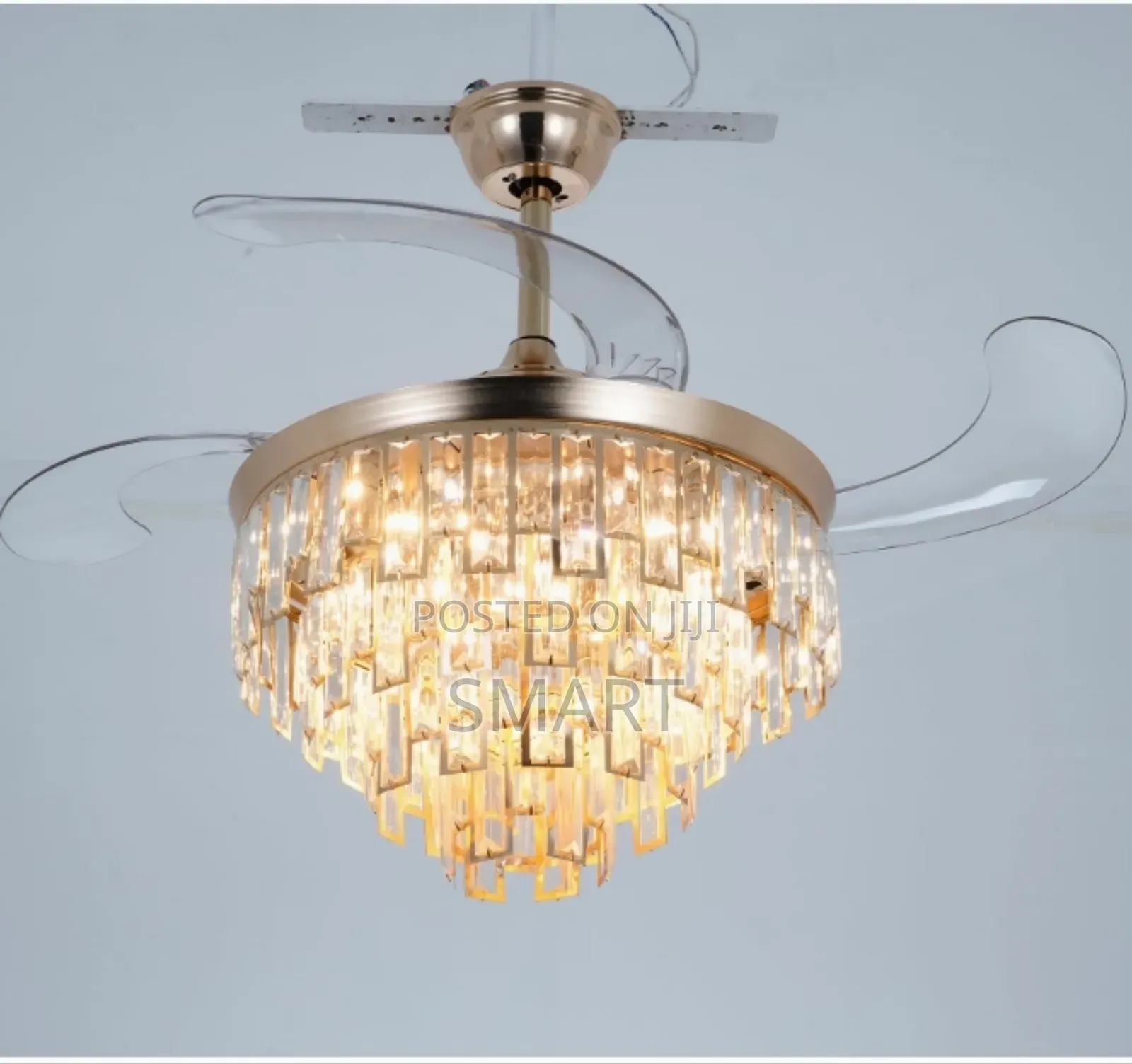 Modern Retractable Crystal Ceiling Fanlight + Remote
