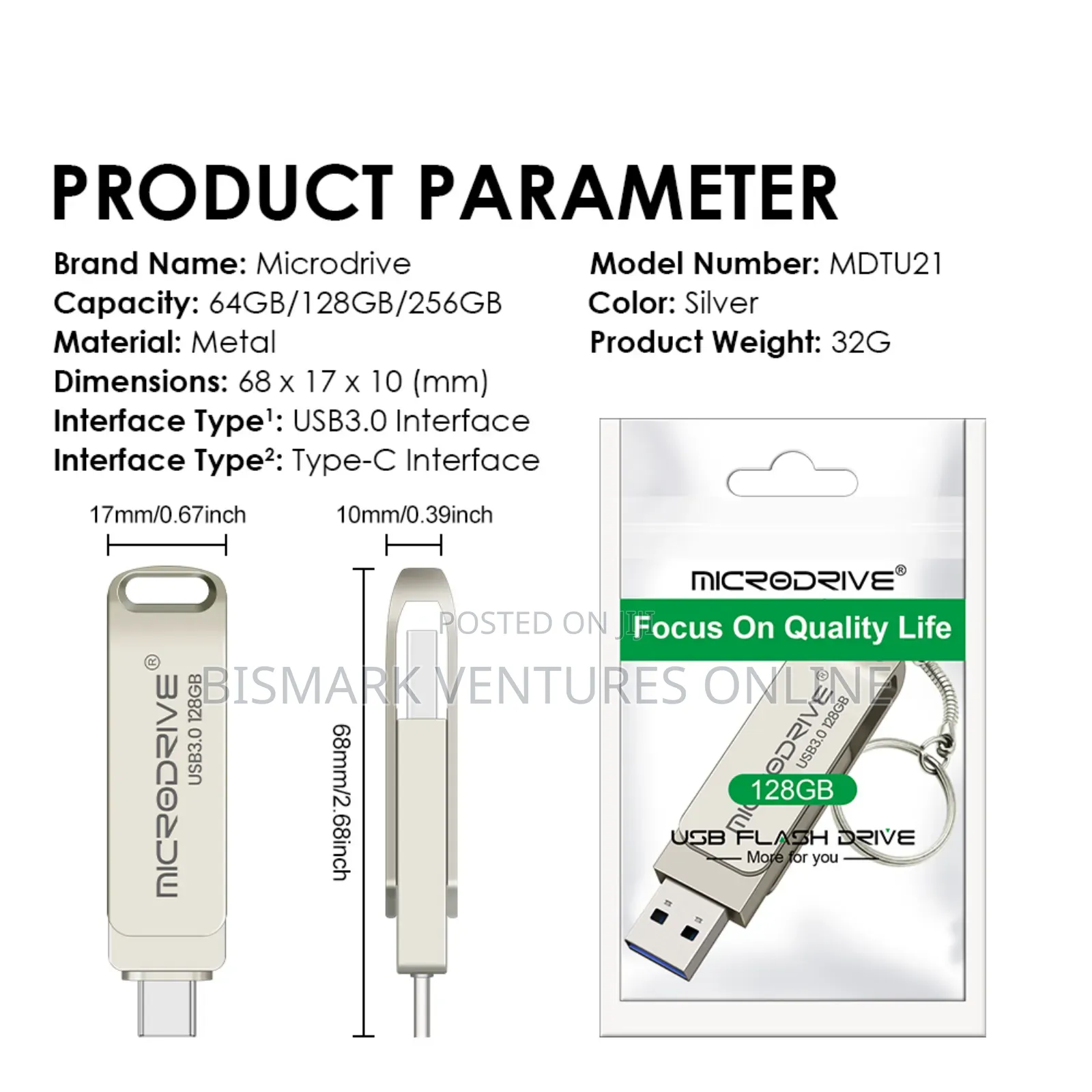 2 in 1 Otg 128g Pen Drive Metal