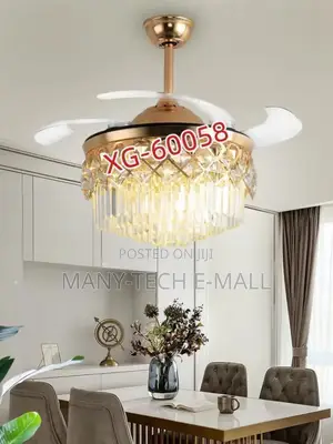 Golden Crystal Fan With Light.