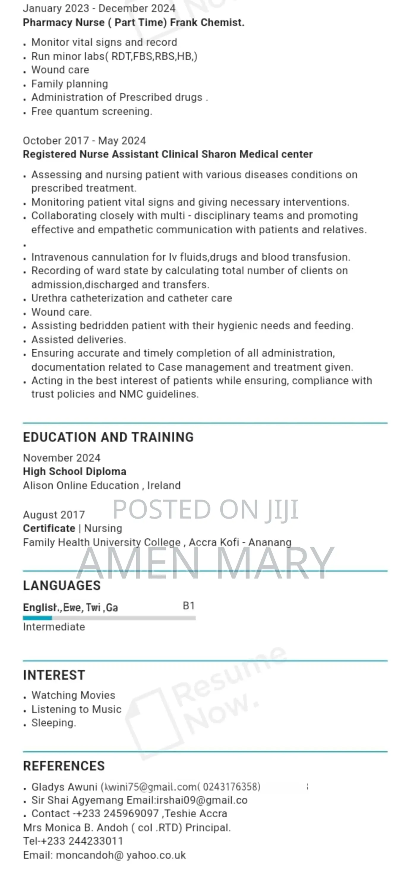 Healthcare Nursing CV