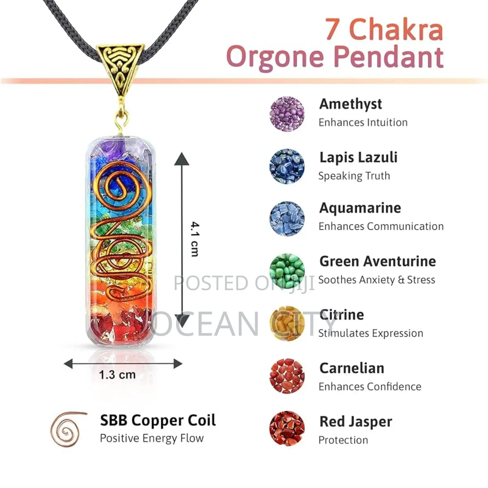 7 Chakra Orgone Crystal Stones Necklace.
