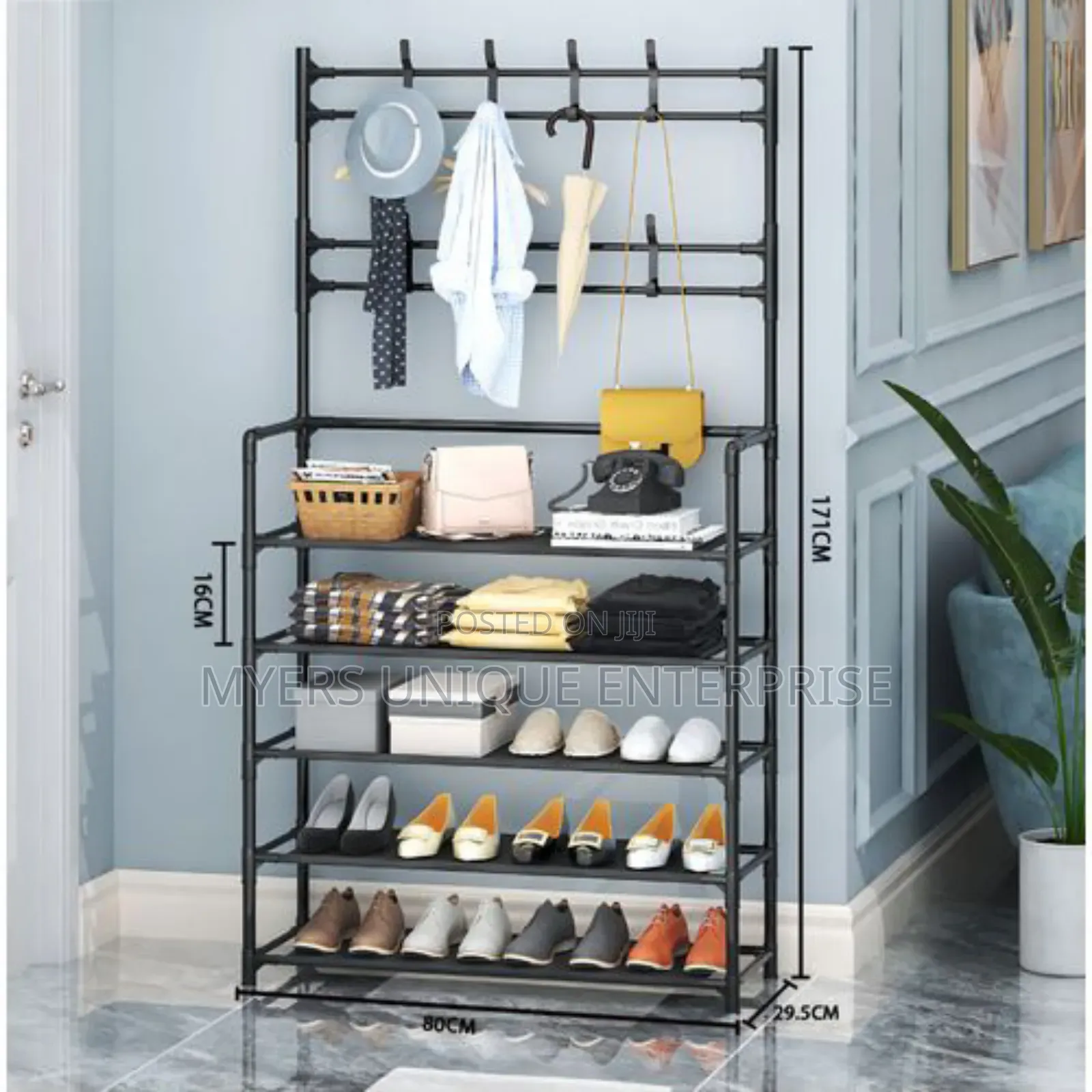 5 Tier Shoe Rack With Hangers for Dresses and Hats