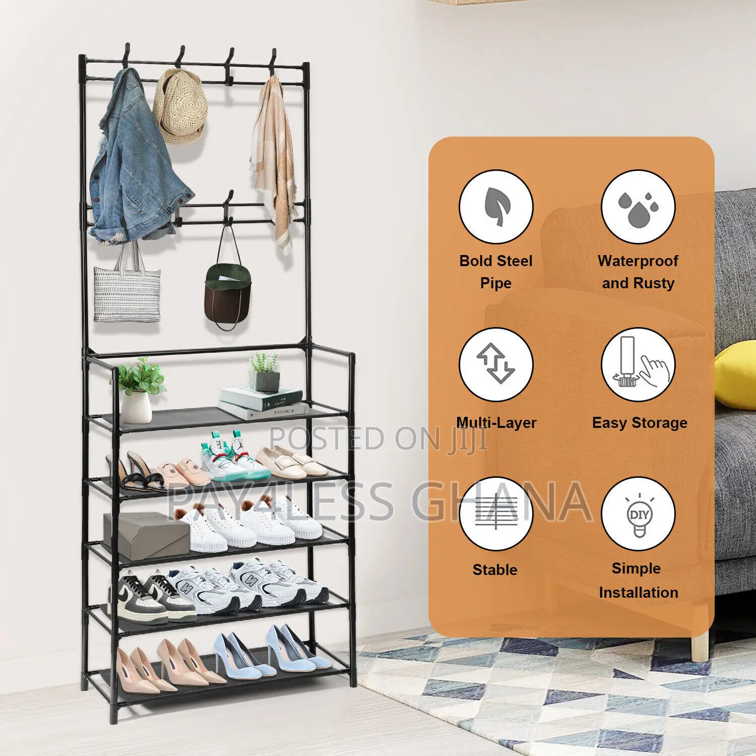 5-layer Shoe Rack With Bag Cloth Hanger