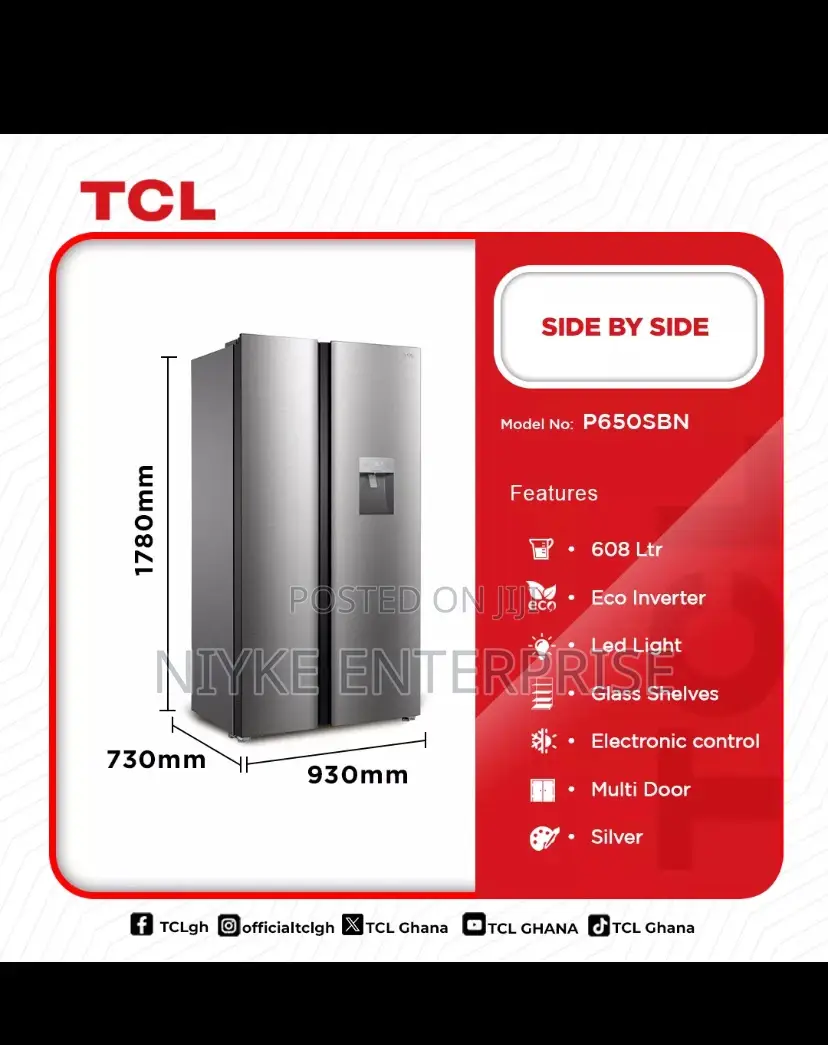 Tcl P650sbn Side-by-side Refrigerator
