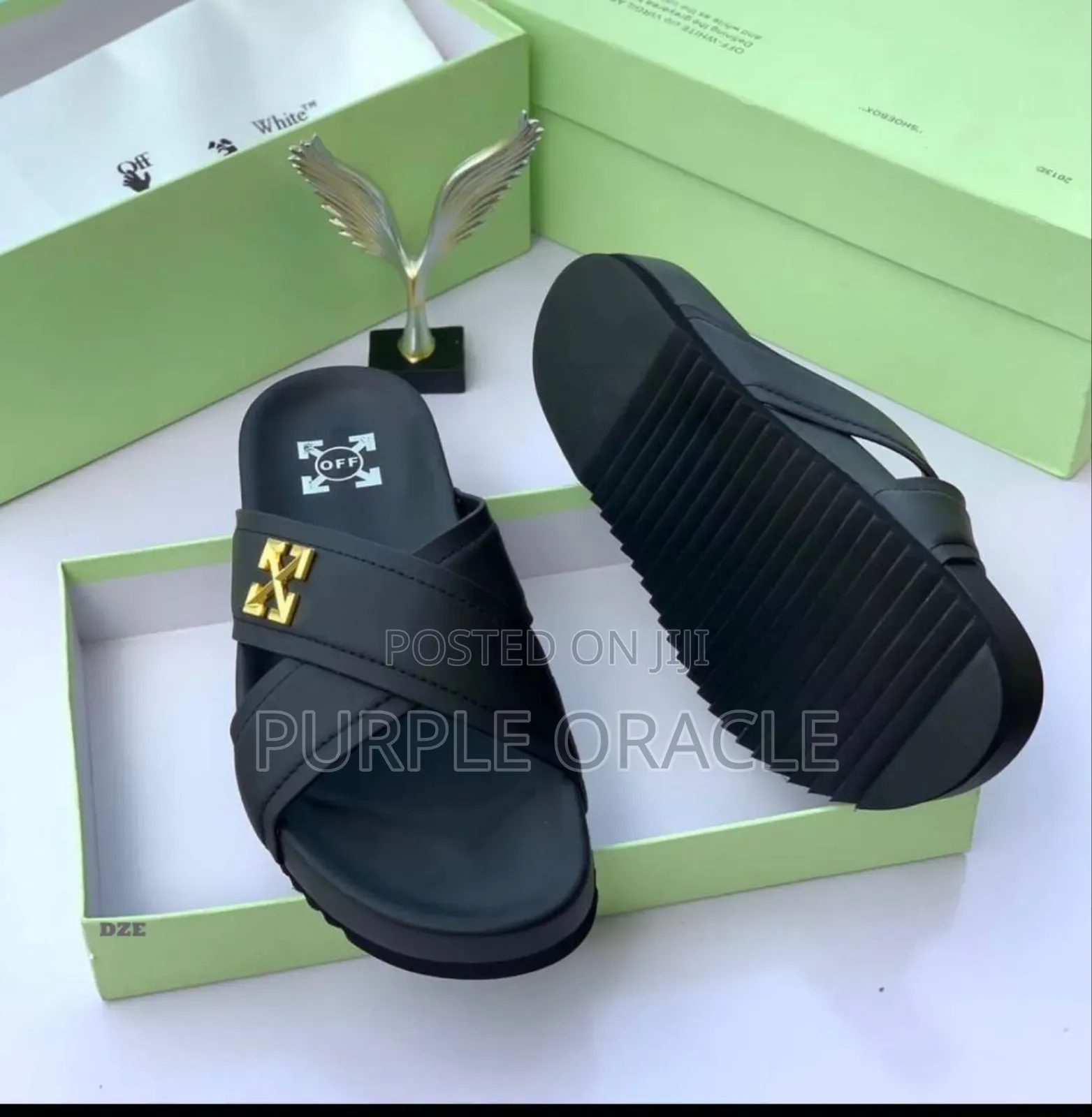Off White Black Slides for Men